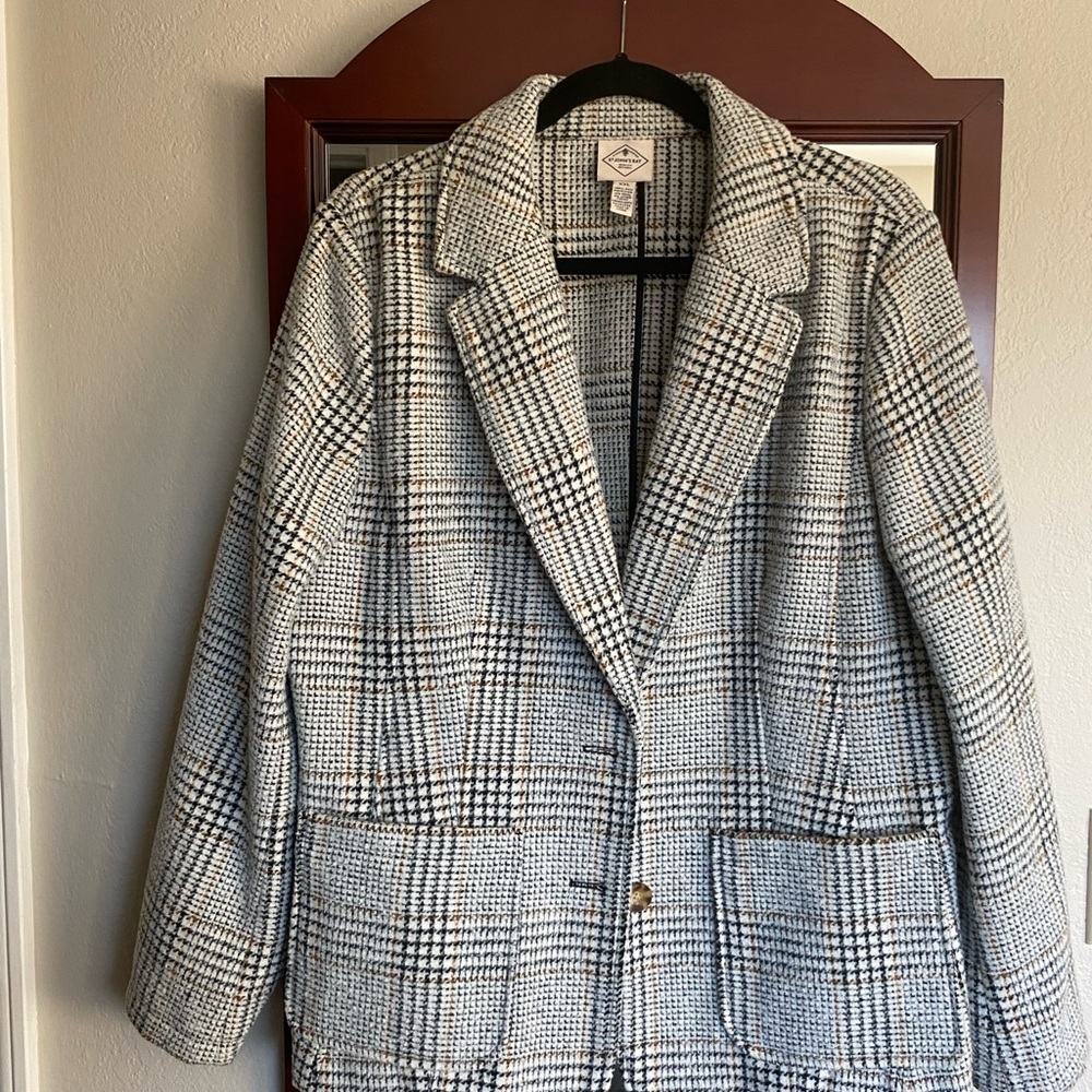 St. John's Bay Black and White Blazer with Notched Lapels